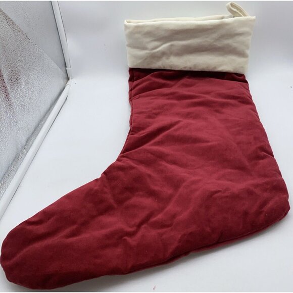 Pottery Barn Velvet Christmas Holiday Stocking Monogram Red Cream 24 in - Picture 7 of 9